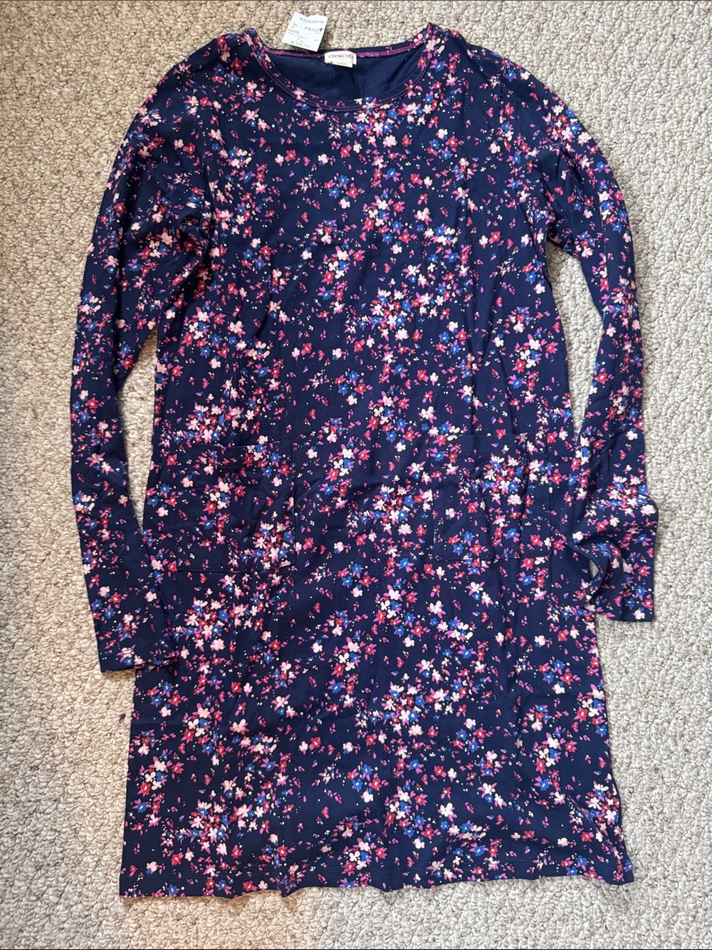 Crewcuts Navy Floral Long-Sleeve Shift Dress with Pink & Blue Blossoms